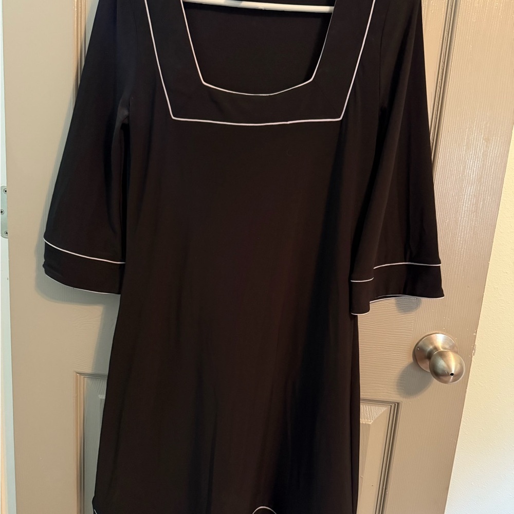 White House Black Market Black Dress with White Accents